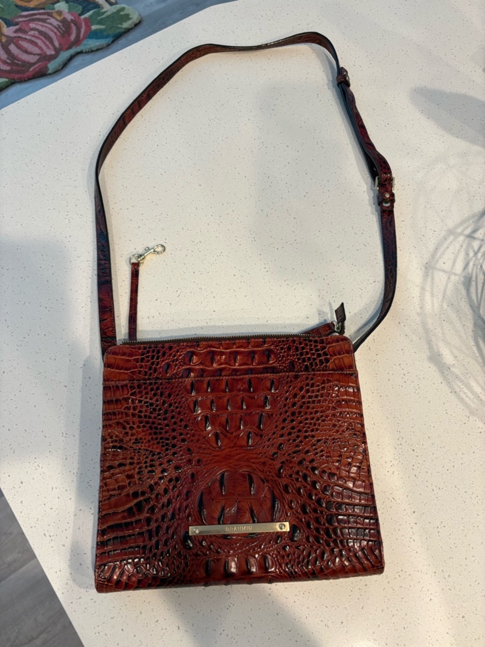 Brahmin Brown Croc-Embossed Crossbody Bag - Women
